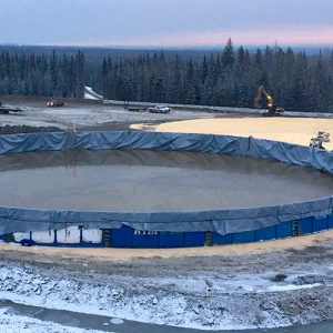 frac pond with liner in the winter